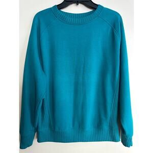 Jockey Teal Crewneck Sweatshirt Ribbed Side Panels Size Small